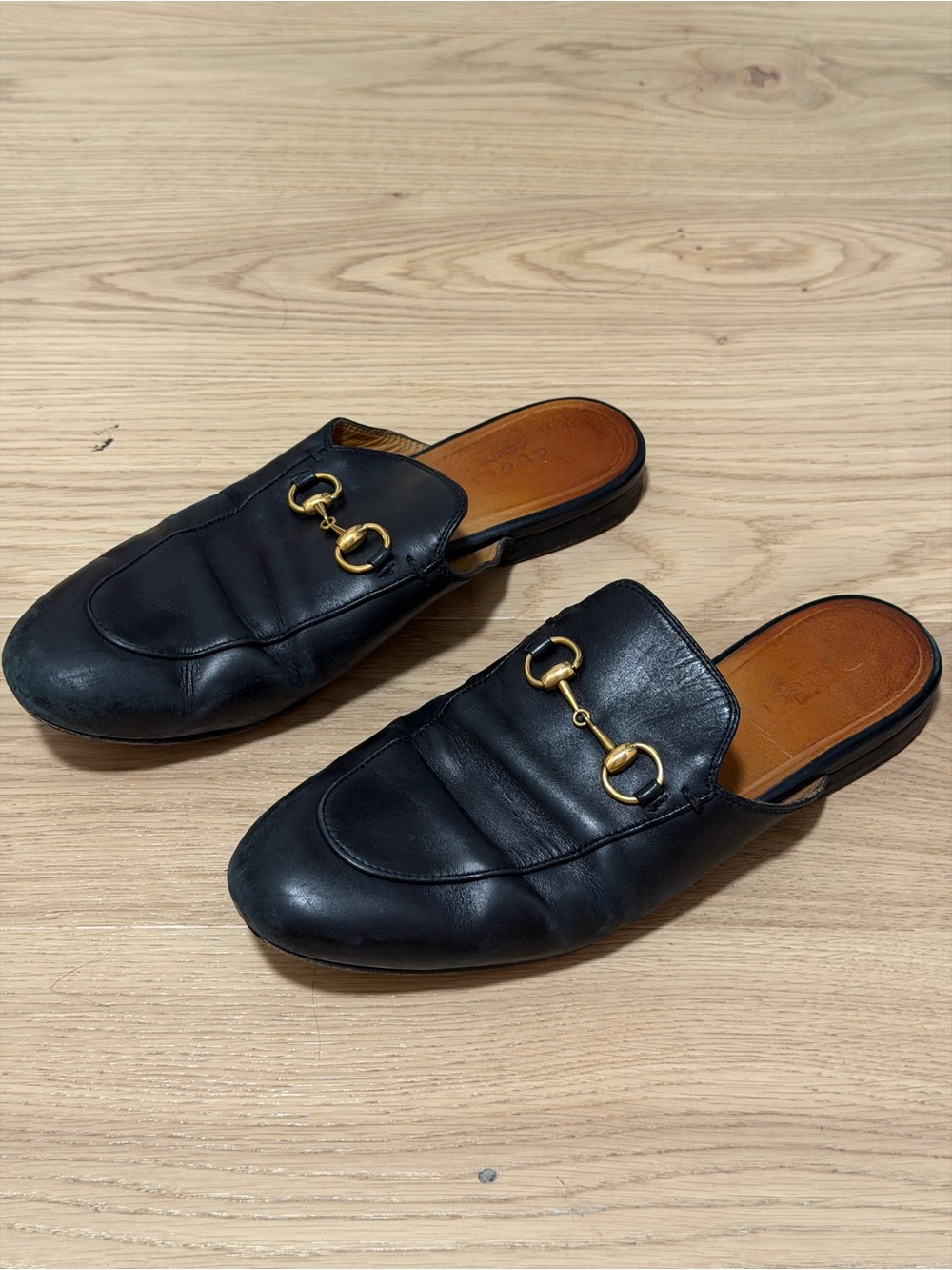 Gucci Black Leather Horsebit Backless Loafers